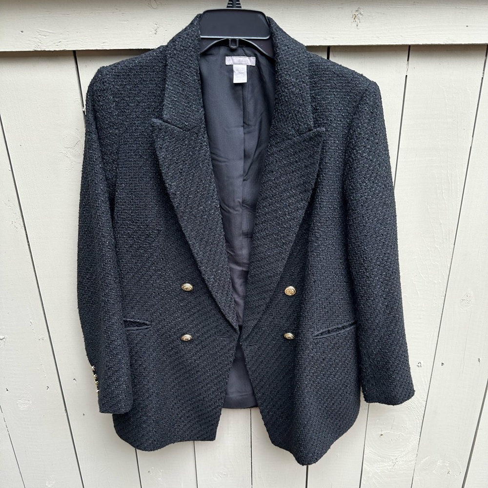 H&M Black Tweed Blazer with Gold Buttons Size Large EUC